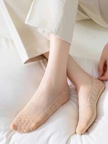 女士蕾丝短袜 防滑镂空柔软隐形透气薄款休闲船袜 - 彩色 - 查看 4