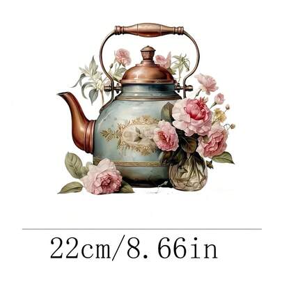 1张/2张/3张复古花卉茶壶贴纸 - 浪漫玫瑰茶壶图案，热转印贴纸，DIY用品，适用于T恤、牛仔裤、毛衣、手提包、枕头、靠垫
