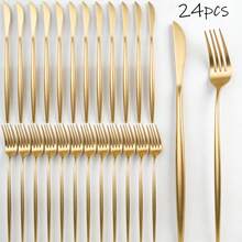 2/4/6/12/24件套不锈钢牛排刀叉套装 - 镜面抛光餐具，可放入洗碗机清洗，适用于牛排、烧烤、日常用餐 - 是居家、餐厅、感恩节、圣诞节、万圣节的理想之选 - 金色 - 查看 12