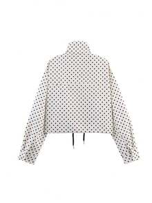 女士休闲波点印花长袖外套，带口袋和拉链，适合春秋季街头风穿搭。 - 黑與白 - 查看 11
