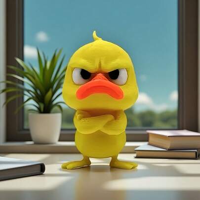 1pc Angry Yellow Duck Statue - Funny Angry Duck Figurine With Expressive Face & Crossed Arms, Plastic Desktop Collector' Item For /Office Decor, Quirky Gift Suitable For Collection Or Display