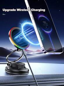 15W真空吸盘磁吸式无线充电器车载手机支架，360度旋转，兼容智能手机 - K8 - 查看 3