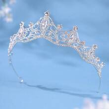 Elegant Princess Crown Hairpiece - Shiny Silver Headband With White Crystals And Carved Gems, A Cute Accessory For Birthdays And Parties - Silver - View 2