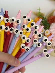 6pcs Cute Big Eye Design Black Neutral Pens, Funny Ballpoint Pens, Student Gifts - Big Eyes - View 2