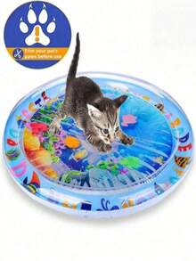 1个宠物戏水垫，猫玩具，适合夏季，可供猫咪玩耍，夏季猫窝，猫狗娱乐玩具，需要充气并注水。宠物娱乐水床，猫咪感应水垫，猫咪降温垫，猫狗感应水垫，凉爽舒适（请注意，使用前必须修剪猫爪，过度啃咬可能会导致漏水或破裂）（款式随机发送） - 彩色 - 查看 10