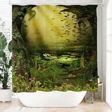 1pc Magic Forest Shower Curtain, Made Of Polyester, Waterproof, Non-Blackout, Suitable For Home And Bathroom Decor, Comes With 12 Hooks - A - View 1