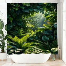 1 chiếc rèm tắm họa tiết cây xanh, làm từ polyester, chống thấm nước, không cản sáng hoàn toàn, thích hợp trang trí nhà cửa và phòng tắm, kèm theo 12 móc treo. - A - Xem 6