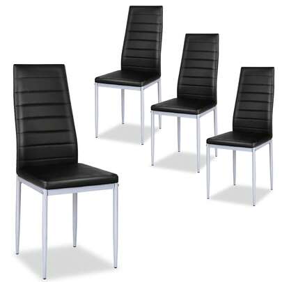  COSTWAY Set Of 4 Dining Chairs, Armless Accent Side Chairs With Metal Legs And Cushioned Seats, Upholstered Dining Chair Set For Kitchen, Living Room, Study, Black