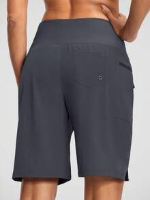 Womens 9" Swim Shorts UPF 50+ Quick Dry High Waisted Swim Trunks For Women With Liner & Zipper Pockets - Iron Gray - View 3