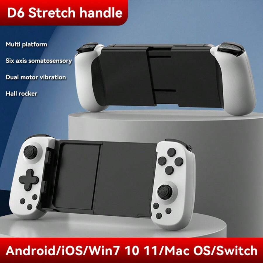 White Black Gamepad D6 Wireless Bluetooth Mobile Gaming Controller With Hall Effect Sticks, Stretchable Ergonomic Handle, 6-Axis Motion Sensing, Low-Latency Precision Control, Adjustable Gamepad For Android, IOS & Tablet Gaming Spring Gift Birthday - Black and White - View 1