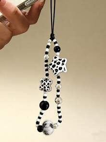 Accesorio de cadena para teléfono móvil, correa de muñeca y llavero con estampado de leopardo, flores y cuentas, de ajuste cómodo y estilo invernal sexy, como regalo de Pascua y primavera para mujer con patrones de animales - Multicolor - Ver 2