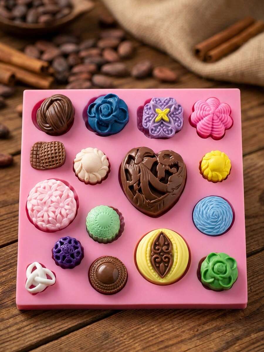 1个/2个心形压花硅胶模具，适用于制作巧克力蛋糕、果冻、布丁、手工皂和糖果 - 查看 1