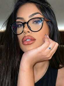 1副女士圆形黑色PC蝴蝶结可爱豹纹复古通勤日常时尚透明眼镜 - 彩色 - 查看 10