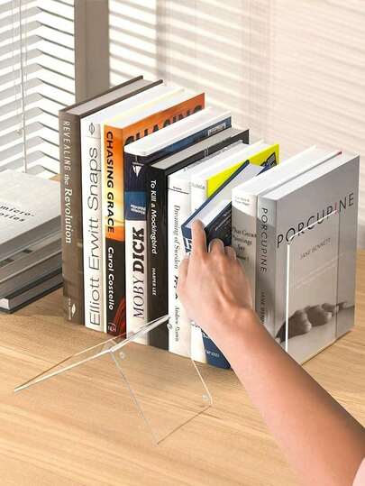 2 piezas de soportes acrílicos para libros, sujetadores de libros transparentes adecuados para estanterías, soportes decorativos para libros pesados, CD, archivos, videojuegos