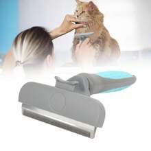 1pc Pet Grooming Brush, Pet Beauty Tool, Suitable For Cats & Dogs To Remove Loose Hair, Deshedding Brush, Curved Blade Cat Hair Trimmer Comb, Pet Supplies, Pet Gift - Baby Blue - View 4