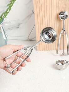 Multi-Purpose Stainless Steel Scoop Set - Trigger Release For Ice Cream, Cookie Dough, Melon Balls & Meatballs - Silver - View 6