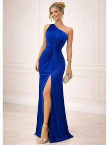 Bridesmaid Dress Guests Promotion Knot Olive Green Fuchsia Black Lilac Terracotta Emerald Royal Red Marsala Navy Without Shine - 寶藍色 - 查看 1