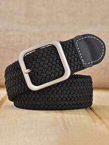 新款时尚女士休闲百搭编织弹力腰带 - 无需打孔，适合户外运动爱好者和日常休闲穿着，可搭配裤子和牛仔裤，男女皆宜 - 黑色 - 查看 3