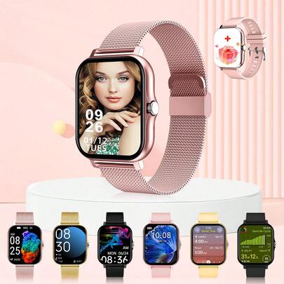 Reloj inteligente para hombre y mujer, correa de metal + correa de silicona, pulsera inteligente con función de llamada Bluetooth, soporte de carga inalámbrica, reloj deportivo resistente al agua, con monitoreo del sueño, calorías, podómetro y función de frecuencia cardíaca