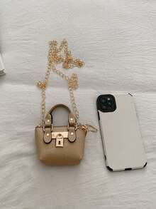 Women's Fashion Mini Handbag, New Stylish Lightweight Mini Tote Bag, Metal Chain Crossbody Bag - Khaki - View 5