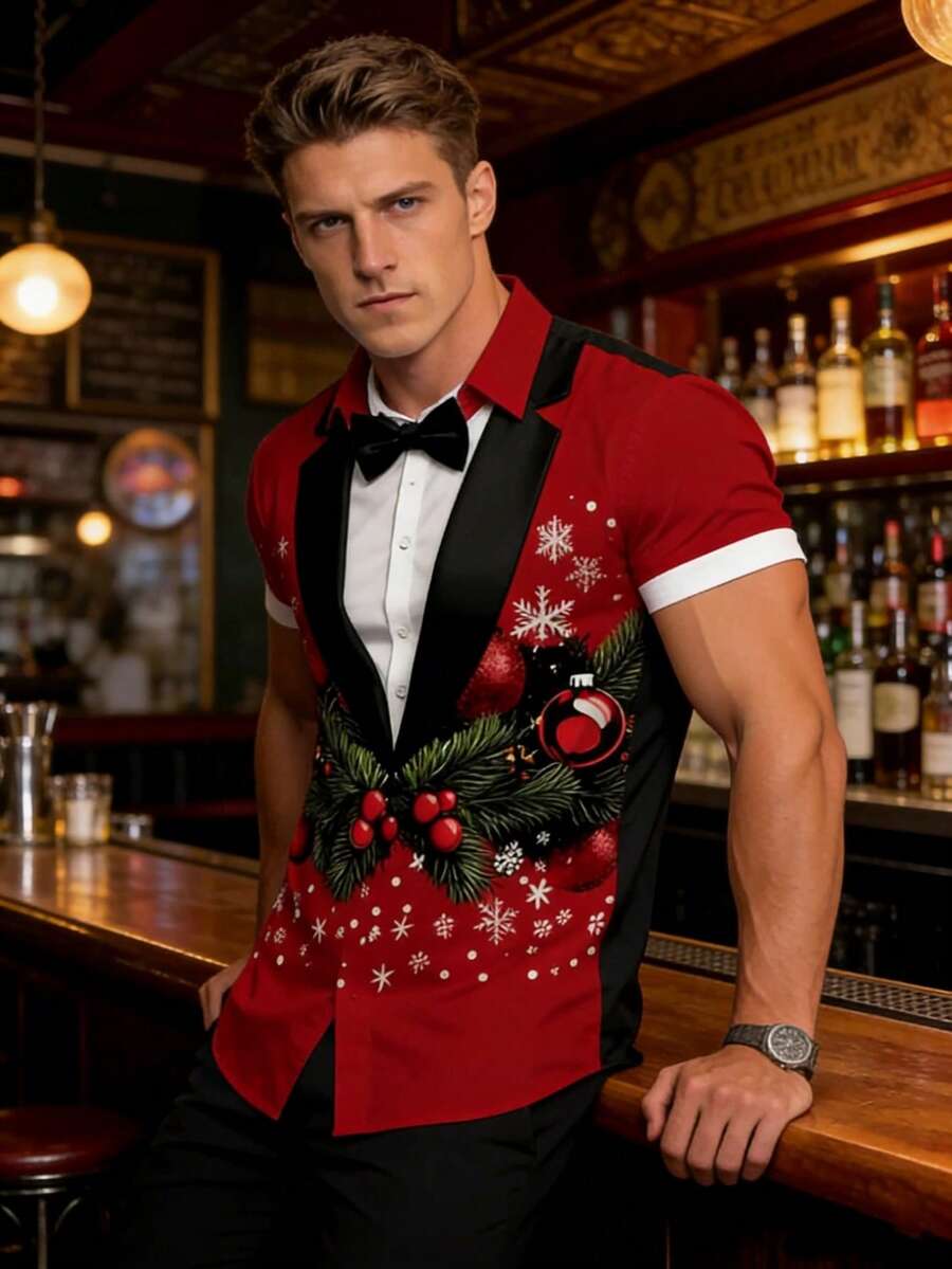 3D印花男士T恤 - 休闲圆领弹力面料，可机洗 - 圣诞节、新年和万圣节的完美之选 - 男款 - 送给男友或朋友的理想礼物 - 彩色 - 查看 1