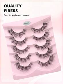 ENCHUW 5 Pairs False Eyelashes Fluffy Soft Wispy Volume Natural Lashes With Clear Band Reusable Eyelashs Makeup For Vacation - Black - View 5