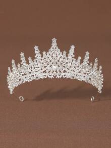 1 Set Shiny Wedding Crown And Long Gloves Combo, Suitable For Women To Wear At Weddings, Parties, Birthdays, Festivals - Silver-white - View 2