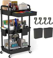 Multi-Tier Rolling Storage Cart - Compact Design Saves Space, Sturdy Plastic Structure, Suitable For Kitchen, Bathroom, Bedroom, Office, Warehouse, Garage - Easy Assembly, Multi-Functional Multi-Tier Shelving, Home Storage Rack - 升級款黑色 - 查看 10