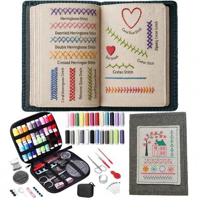 1 Set 2026 Upgraded Embroidery Stitch Practice Book Kit, 106 Patterns 86 PCS Full Tools, Hand Embroidery Stitch Dictionary Guide Book With Step-By-Step Tutorial, All-In-One Portable Needlepoint Kit For Beginners Adults DIY Craft & Sewing Enthusiasts