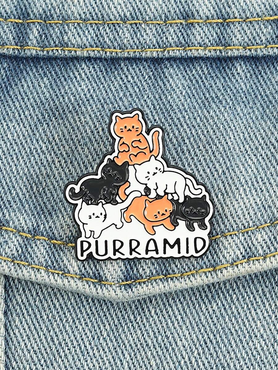 QIHOO 1PC "Purramid" Cat Stack Enamel Pin, Cute Kitten Brooch, Aesthetic Lapel Pin For Backpacks, Jeans, Bags, And Clothing