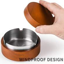 This Solid Wooden Ashtray Is Suitable For Use In Homes, Living Rooms, Dining Rooms, Bars, And Offices. It Comes With A Sealed Dust-Proof Lid That Effectively Prevents Ash From Flying Around, Keeping It Clean And Tidy. Its Circular And Minimalist Design Features A Leak-Proof Ash Prevention Mechanism. - Round - View 4