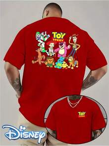 Disney Authorized-"Toy Story" Cartoon Series Short-Sleeved T-Shirt With Round Neck In Summer For Men And Women. The Bottoming Shirt For Men And Women Is Used For Daily Tongle T-Shirt And Men's Casual Wear Birthday Gift. The Regular Version Is Suitable For Attending Parties, Which Is Cool And Breathable. - Red - View 1