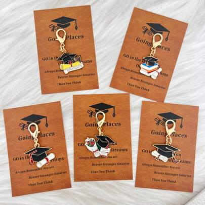 5pcs Gold Graduation Doctorate Cap Keychain Set, Keyring Packs With Inspirational Card (Includes Keychains) - Lobster Clasp, Durable Zinc Alloy | Ideal For Students, Colleagues, Friends | Suitable For Exams, Graduation, Daily Encouragement, Holidays, Long-Distance Care | Perfect Thoughtful Gift For Best Friends - Birthday, Christmas, Thanksgiving, Teacher's Day, Wedding, Graduation