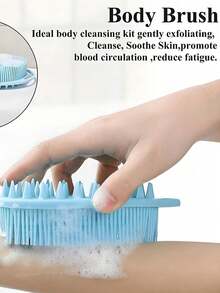 2-In-1 Silicone Body Brush, Exfoliating Scrubber, Premium Silicone Loofah, Scalp Massager, Easy To Clean Healthy Silicone Material, Soft & Non-Irritating, Elastic & Durable Bristles - Round - View 3