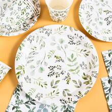 Bộ đồ dùng ăn uống dùng một lần Green Leaf gồm đĩa, khăn ăn và cốc - Bộ 10 người, thích hợp cho tiệc sinh nhật, đám cưới, tiệc theo chủ đề, dã ngoại gia đình. - Kiểu 4 - Xem 5