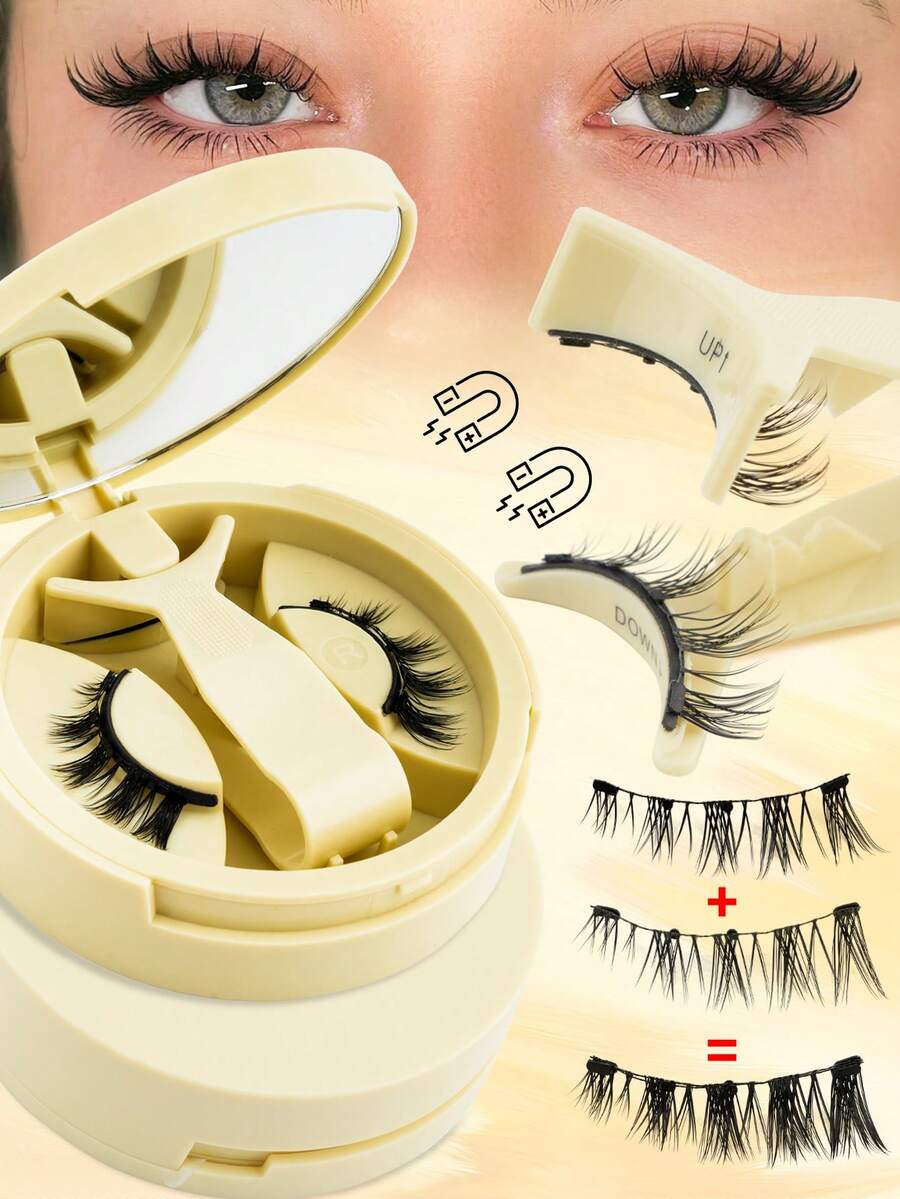 1 Pair/Box Magnetic False Eyelashes + 1 Applicator, Natural Soft Fluffy 3D Faux Mink Eyelashes With Magnetic Ends To Elongate Eyes And Enhance Eye Size For Women - màu đen - Xem 1