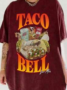 Taco Bell 90s Bootleg Tee For Women, Man, Taco Bell Hoodie, Taco Bell 90's Bootleg T-Shirt, Unisex Sweatshirt, Menswear, Womenswear - 酒紅色 - 查看 1
