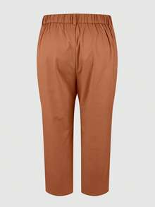 (No Belt) Solid Color Pocket Office Daily Commute Elegant Dress Pants - Brown - View 6