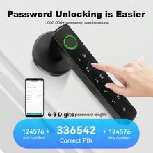 YFK Tuya Smart Four-In-One Door Lock - Fingerprint, Password, Key, APP, Unlock, Heavy-Duty Aluminum Alloy, Universal Left And Right Door Handle, Suitable For Apartment And Hotel Doors - 4-in-1 Double Door Handle Lock (Password, Fingerprint, Key, App) - View 6