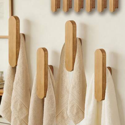1 Set Easily Installed Wooden Adhesive Wall Hooks, Geometric Decorative Wall Hooks Suitable For Hanging Clothes, Coats, Hats, Scarves, Towels, Etc. Creative Self-Adhesive Cabinet Door Handles For Bedroom