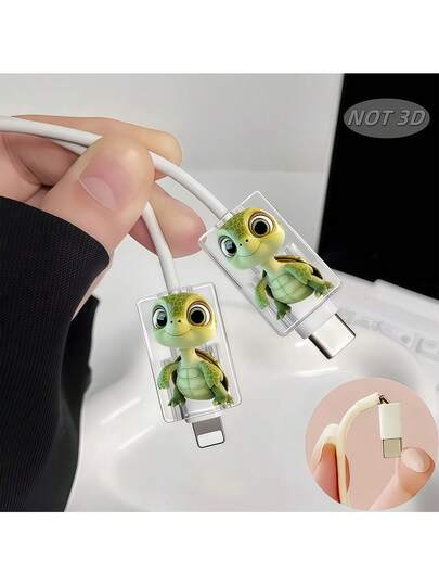 可爱卡通动物造型数据线保护套，乌龟宠物设计，USB充电线保护器，适用于和安卓手机