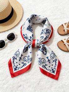 1Pc Women's 70*70cm Satin Square Scarf, Silk Feeling Printed Headscarf, Neckerchief, Headband & Fashion Shawl - Multicolor - View 2