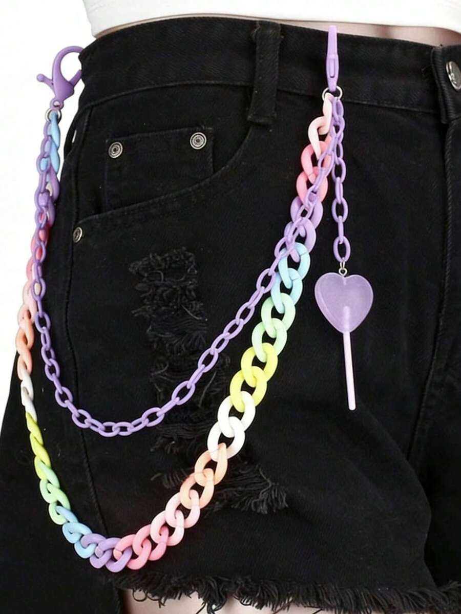 心形棒棒糖吊坠裤链 - 时尚女士裤链 - 彩色 - 查看 1