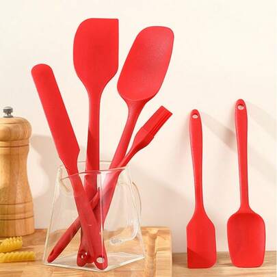 1 طقم 6 قطع أدوات خبز من السيليكون، ملعقة مقاومة للحرارة العالية، فرشاة زيت، أدوات خبز للمطبخ، علبة هدايا (أحمر، أسود)