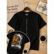 Children's Gospel Christian Evangelical Cotton T-Shirt With "Behold, I Stand At The Door" Print - màu đen - Xem 2