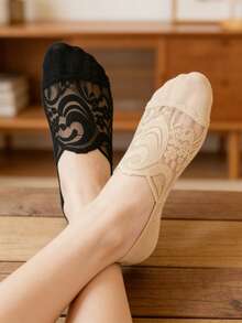 1/5/10 双夏季清凉女士薄款舒适柔软浅蕾丝防掉透气百搭隐形船袜 - 彩色 - 查看 4