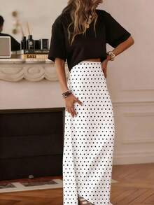 女士休闲波点A字长裙，采用无弹梭织面料，适合日常穿着，夏季白色春季款 - 白色 - 查看 3