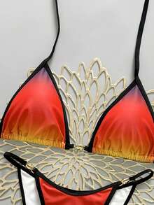2 piezas Traje de baño elegante y sexy con bloqueo de color degradado y espalda descubierta con cordones, adecuado para vacaciones en la playa en verano - Colores degradados - Ver 2