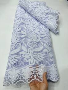 5码高品质非洲网纱蕾丝面料，1码薄款刺绣网纱蕾丝面料，新款设计，适用于尼日利亚派对、晚礼服、婚纱、家居装饰DIY工艺品，红色、白色、紫色、蓝色 - A - 查看 17