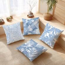 Bộ 4 vỏ gối trang trí họa tiết lá cây tối giản màu xanh dương, chất liệu nhung hồng đào in một mặt, kích thước 45*45/50*50/40*40CM, thích hợp cho ghế sofa vải hiện đại, trang trí nội thất, tiệc tùng, làm quà tặng. - Nhiều màu - Xem 5